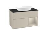 Villeroy und Boch Finion Waschtischunterschrank FA22HHHH 100cm, Abdeckplatte black matt, Regale sand matt lacquer, Sand Matt Lacquer