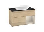 Villeroy und Boch Finion Waschtischunterschrank FA22HHPC 100cm, Abdeckplatte black matt, Regale sand matt lacquer, Oak Veneer