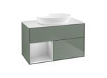 Villeroy und Boch Finion Waschtischunterschrank GA11GJGM 100cm, Abdeckplatte white matt, Emotion, Regale Light grey matt lacquer, Olive Matt Lacquer