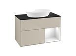 Villeroy und Boch Finion Waschtischunterschrank FA22GFHH 100cm, Abdeckplatte black matt, Regale Glossy white lacquer, Sand Matt Lacquer