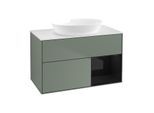 Villeroy und Boch Finion Waschtischunterschrank FA21PHGM 100cm, Abdeckplatte white matt, Regale Glossy black lacquer, Olive Matt Lacquer