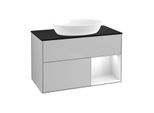 Villeroy und Boch Finion Waschtischunterschrank GA22GFGJ 100cm, Abdeckplatte black matt, Emotion, Regale Glossy white lacquer, Light grey matt