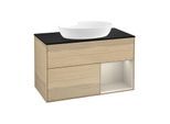 Villeroy und Boch Finion Waschtischunterschrank GA22HHPC 100cm, Abdeckplatte black matt, Emotion, Regale sand matt lacquer, Oak Veneer