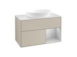 Villeroy und Boch Finion Waschtischunterschrank FA21GJHH 100cm, Abdeckplatte white matt, Regale Light grey matt lacquer, Sand Matt Lacquer