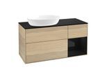 Villeroy und Boch Finion Waschtischunterschrank GA52PHPC 120cm, Abdeckplatte black matt, Emotion, Regale Glossy black lacquer, Oak Veneer