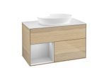 Villeroy und Boch Finion Waschtischunterschrank GA11GJPC 100cm, Abdeckplatte white matt, Emotion, Regale Light grey matt lacquer, Oak Veneer