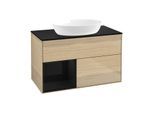 Villeroy und Boch Finion Waschtischunterschrank GA12PHPC 100cm, Abdeckplatte black matt, Emotion, Regale Glossy black lacquer, Oak Veneer