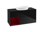 Villeroy und Boch Finion Waschtischunterschrank FA62HBPH 120cm, Abdeckplatte black matt, Regale Peony matt lacquer, Glossy Black Lacquer