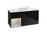 Villeroy und Boch Finion Waschtischunterschrank FA61HHPH 120cm, Abdeckplatte white matt, Regale sand matt lacquer, Glossy Black Lacquer