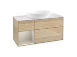 Villeroy und Boch Finion Waschtischunterschrank FA61HHPC 120cm, Abdeckplatte white matt, Regale sand matt lacquer, Oak Veneer