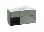Villeroy und Boch Finion Waschtischunterschrank FA61PHGM 120cm, Abdeckplatte white matt, Regale Glossy black lacquer, Olive Matt Lacquer
