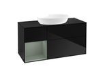 Villeroy und Boch Finion Waschtischunterschrank FA62GMPH 120cm, Abdeckplatte black matt, Regale Olive matt lacquer, Glossy Black Lacquer