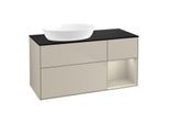 Villeroy und Boch Finion Waschtischunterschrank GA52HHHH 120cm, Abdeckplatte black matt, Emotion, Regale sand matt lacquer, Sand Matt Lacquer