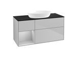 Villeroy und Boch Finion Waschtischunterschrank FA62GJGJ 120cm, Abdeckplatte black matt, Regale Light grey matt lacquer, Light grey matt