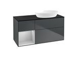 Villeroy und Boch Finion Waschtischunterschrank FA42GJHG 120cm, Abdeckplatte black matt, Regale Light grey matt lacquer, Midnight Blue Matt Lacquer