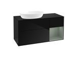 Villeroy und Boch Finion Waschtischunterschrank GA52GMPH 120cm, Abdeckplatte black matt, Emotion, Regale Olive matt lacquer, Glossy Black Lacquer