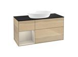 Villeroy und Boch Finion Waschtischunterschrank GA62HHPC 120cm, Abdeckplatte black matt, Emotion, Regale sand matt lacquer, Oak Veneer