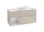 Villeroy und Boch Finion Waschtischunterschrank FA61GJHH 120cm, Abdeckplatte white matt, Regale Light grey matt lacquer, Sand Matt Lacquer