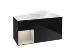 Villeroy und Boch Finion Waschtischunterschrank GA61HHPH 120cm, Abdeckplatte white matt, Emotion, Regale sand matt lacquer, Glossy Black Lacquer