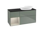 Villeroy und Boch Finion Waschtischunterschrank GA42HHGM 120cm, Abdeckplatte black matt, Emotion, Regale sand matt lacquer, Olive Matt Lacquer