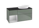 Villeroy und Boch Finion Waschtischunterschrank FA42GJGM 120cm, Abdeckplatte black matt, Regale Light grey matt lacquer, Olive Matt Lacquer