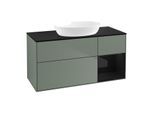 Villeroy und Boch Finion Waschtischunterschrank FA72PHGM 120cm, Abdeckplatte black matt, Regale Glossy black lacquer, Olive Matt Lacquer