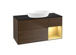 Villeroy und Boch Finion Waschtischunterschrank GA72HFGN 120cm, Abdeckplatte black matt, Emotion, Regale Gold matt lacquer, Walnut veneer