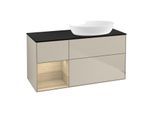 Villeroy und Boch Finion Waschtischunterschrank GA42PCHH 120cm, Abdeckplatte black matt, Emotion, Regale Oak Veneer, Sand Matt Lacquer
