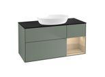 Villeroy und Boch Finion Waschtischunterschrank GA72PCGM 120cm, Abdeckplatte black matt, Emotion, Regale Oak Veneer, Olive Matt Lacquer