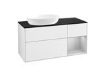 Villeroy und Boch Finion Waschtischunterschrank FA52GJGF 120cm, Abdeckplatte black matt, Regale Light grey matt lacquer, Glossy white lacquer