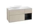 Villeroy und Boch Finion Waschtischunterschrank GA51PDHH 120cm, Abdeckplatte white matt, Emotion, Regale Black matt lacquer, Sand Matt Lacquer
