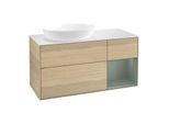Villeroy und Boch Finion Waschtischunterschrank GA51GMPC 120cm, Abdeckplatte white matt, Emotion, Regale Olive matt lacquer, Oak Veneer