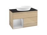 Villeroy und Boch Finion Waschtischunterschrank FA12GJPC 100cm, Abdeckplatte black matt, Regale Light grey matt lacquer, Oak Veneer