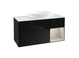 Villeroy und Boch Finion Waschtischunterschrank GA71HHPH 120cm, Abdeckplatte white matt, Emotion, Regale sand matt lacquer, Glossy Black Lacquer
