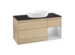 Villeroy und Boch Finion Waschtischunterschrank GA72GJPC 120cm, Abdeckplatte black matt, Emotion, Regale Light grey matt lacquer, Oak Veneer