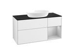 Villeroy und Boch Finion Waschtischunterschrank FA72GJGF 120cm, Abdeckplatte black matt, Regale Light grey matt lacquer, Glossy white lacquer