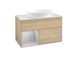 Villeroy und Boch Finion Waschtischunterschrank FA11GJPC 100cm, Abdeckplatte white matt, Regale Light grey matt lacquer, Oak Veneer