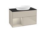 Villeroy und Boch Finion Waschtischunterschrank FA12HHHH 100cm, Abdeckplatte black matt, Regale sand matt lacquer, Sand Matt Lacquer