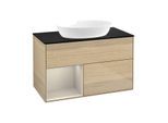 Villeroy und Boch Finion Waschtischunterschrank FA12HHPC 100cm, Abdeckplatte black matt, Regale sand matt lacquer, Oak Veneer