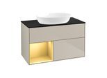 Villeroy und Boch Finion Waschtischunterschrank FA12HFHH 100cm, Abdeckplatte black matt, Regale Gold matt lacquer, Sand Matt Lacquer