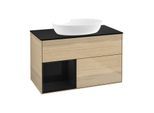Villeroy und Boch Finion Waschtischunterschrank FA12PHPC 100cm, Abdeckplatte black matt, Regale Glossy black lacquer, Oak Veneer