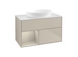 Villeroy und Boch Finion Waschtischunterschrank FA11HHHH 100cm, Abdeckplatte white matt, Regale sand matt lacquer, Sand Matt Lacquer