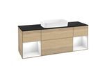 Villeroy und Boch Finion Waschtischunterschrank G332GFPC 160cm, Abdeckplatte black matt, Emotion, Regale Glossy white lacquer, Oak Veneer