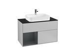 Villeroy und Boch Finion Waschtischunterschrank F362HGGJ 100cm, Abdeckplatte black matt, Regal links Midnight Blue Matt Lacquer, Light grey matt