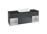 Villeroy und Boch Finion Waschtischunterschrank G332GJHG 160cm, Abdeckplatte black matt, Emotion, Regale Light grey matt lacquer, Midnight Blue Matt Lacquer