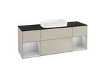 Villeroy und Boch Finion Waschtischunterschrank F332GJHH 160x60,3cm, Abdeckplatte black matt, Regale Light grey matt lacquer, Sand Matt Lacquer