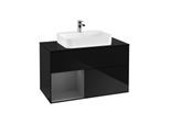 Villeroy und Boch Finion Waschtischunterschrank F362GKPH 100cm, Abdeckplatte black matt, Regal links Anthracite matt, Glossy Black Lacquer