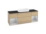 Villeroy und Boch Finion Waschtischunterschrank F332GJPC 160x60,3cm, Abdeckplatte black matt, Regale Light grey matt lacquer, Oak Veneer