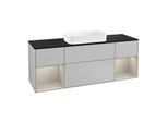 Villeroy und Boch Finion Waschtischunterschrank G332HHGJ 160cm, Abdeckplatte black matt, Emotion, Regale sand matt lacquer, Light grey matt