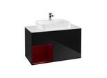 Villeroy und Boch Finion Waschtischunterschrank G361HBPH 100cm, Abdeckplatte white matt, Emotion, Regal links Peony, Glossy Black Lacquer